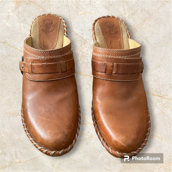 Sandali donna 8,5 Frye Serena Mules neri in pelle con zeppa